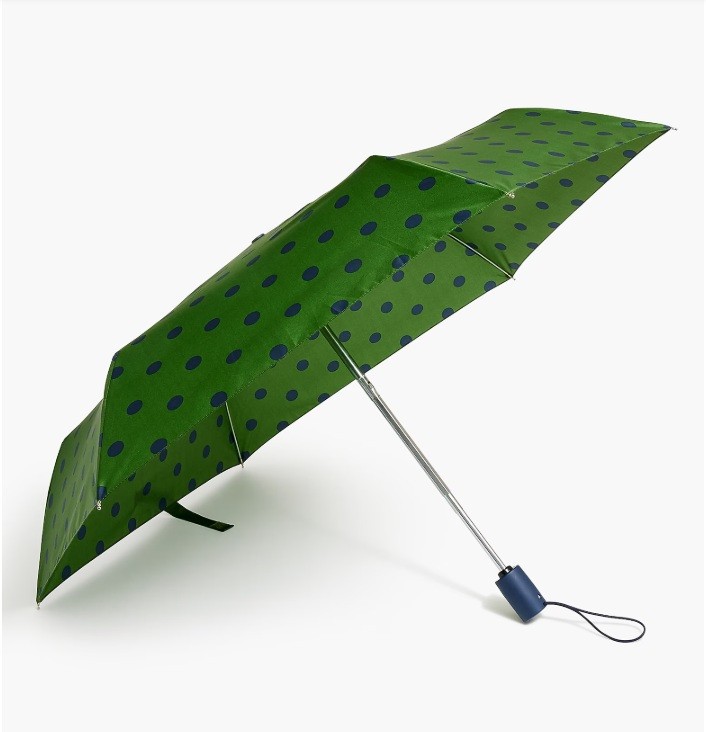 J.Crew Factory Umbrella Green Navy Polka Dot NEW HTF 💚