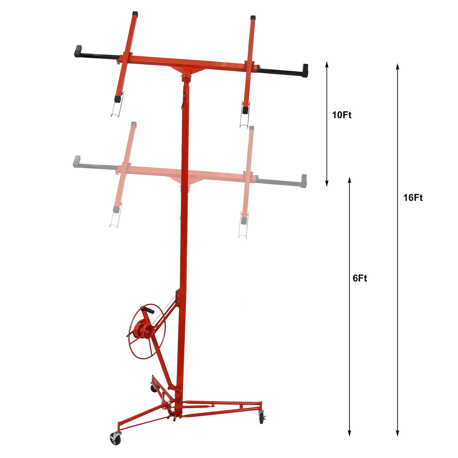 16FT Drywall Lifter Panel Hoist Jack Rolling Caster Construction Lockable 150lbs