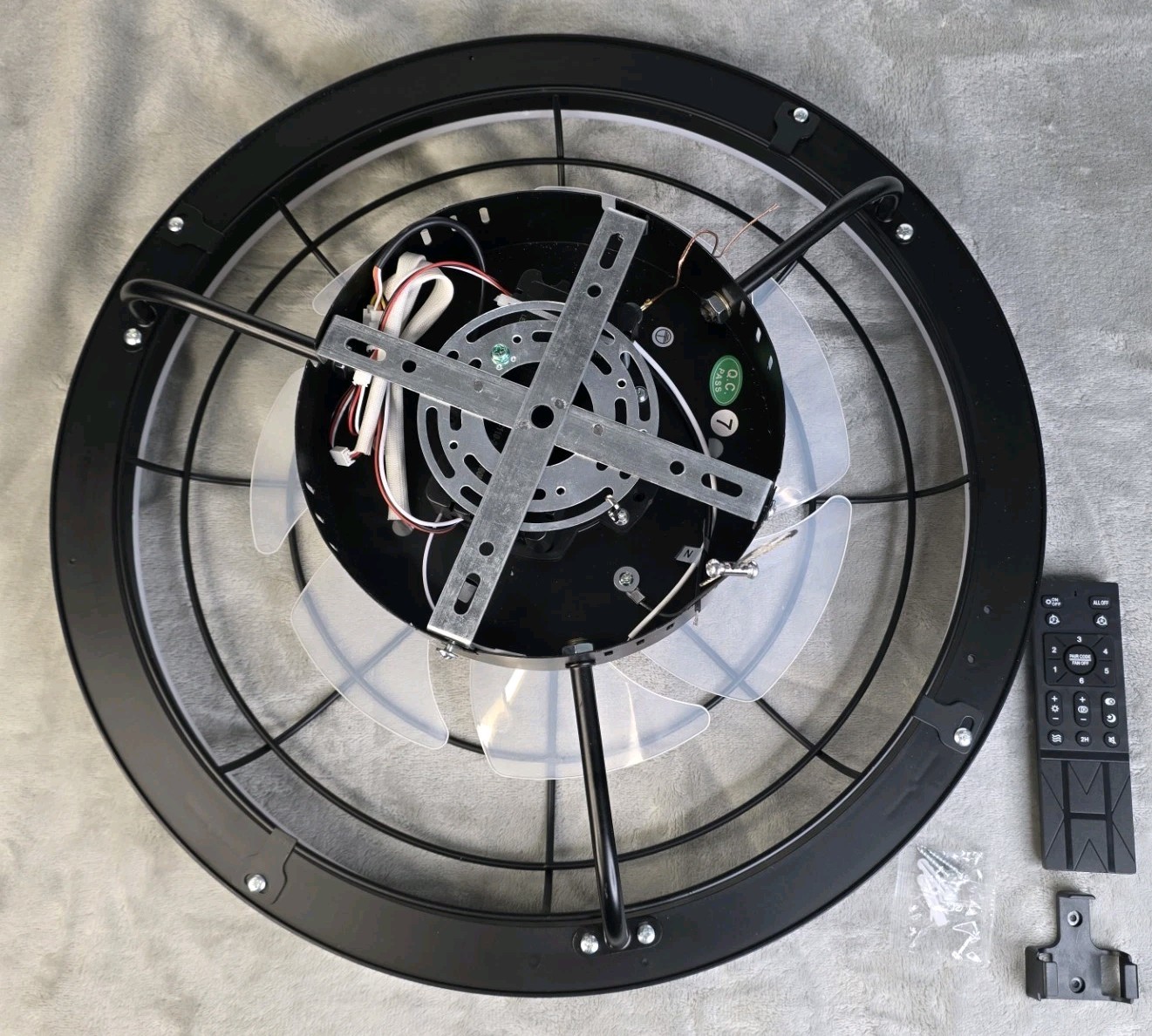 Modern Black Caged LED Ceiling Fan w/ Remote Flush Mount 7 Blade