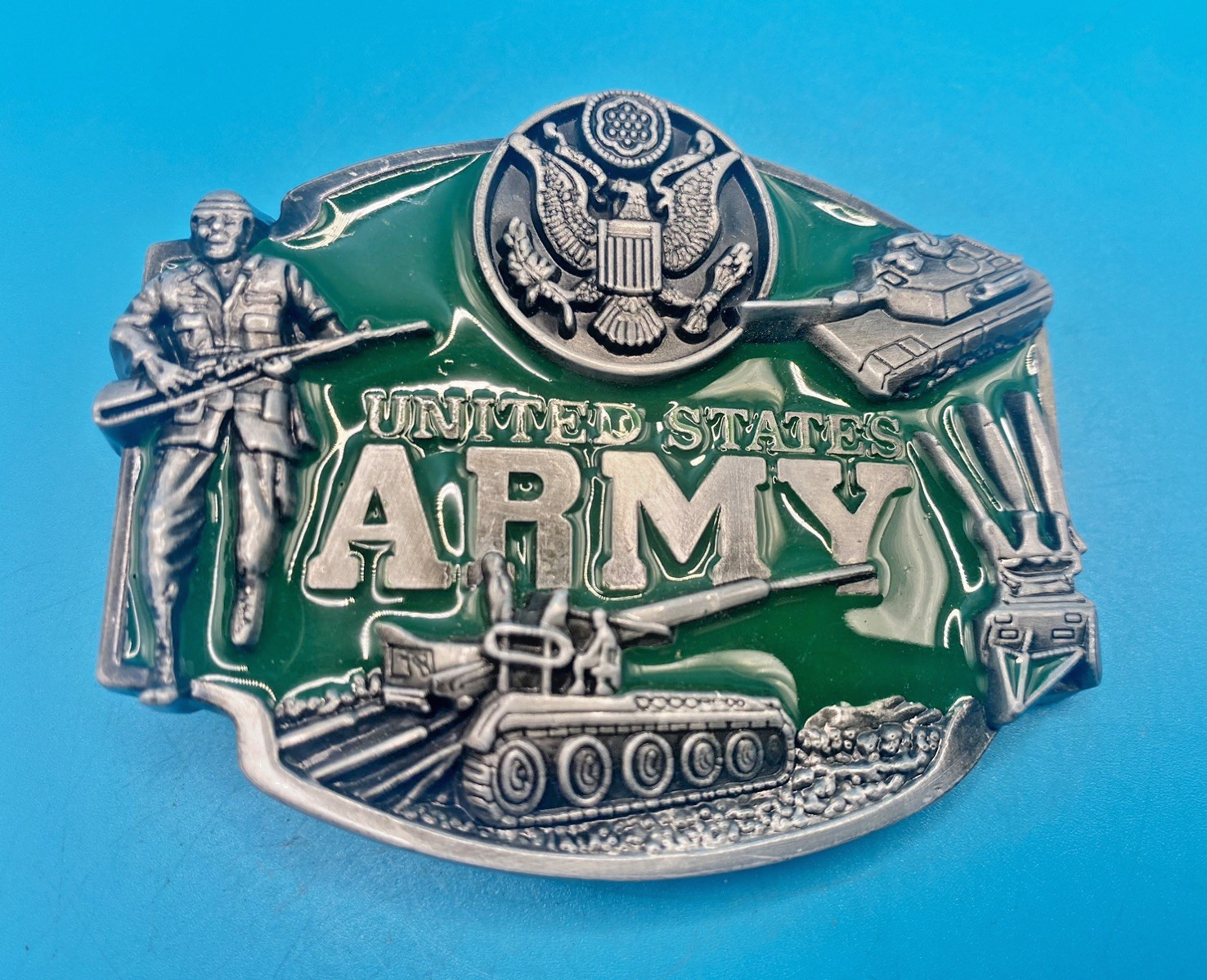 American Army Buckle Vintage Style American Military Belt Buckle Green enamel