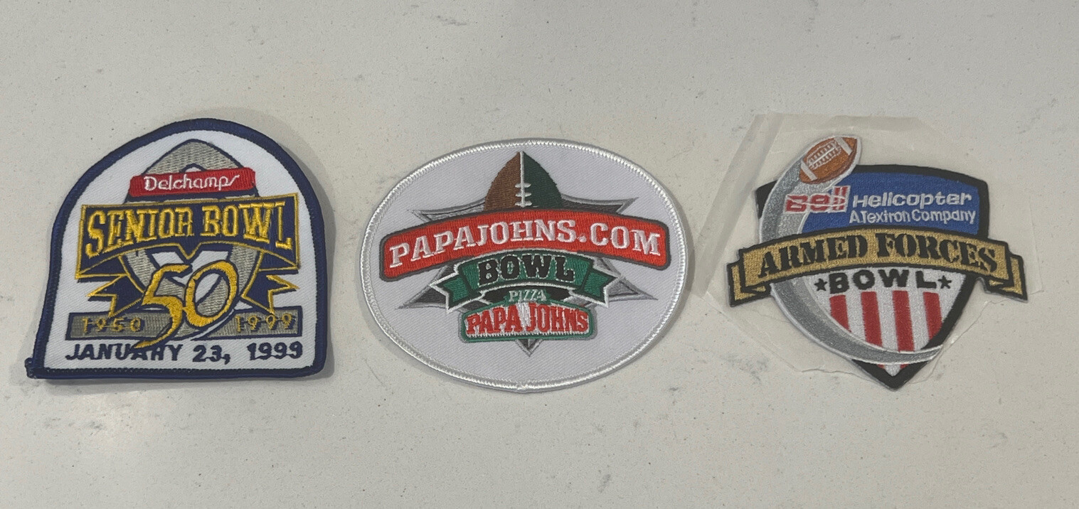 3 College Football Bowl Patches PapaJohns 2007 Senior Bowl 99 Armed Forces 06-11