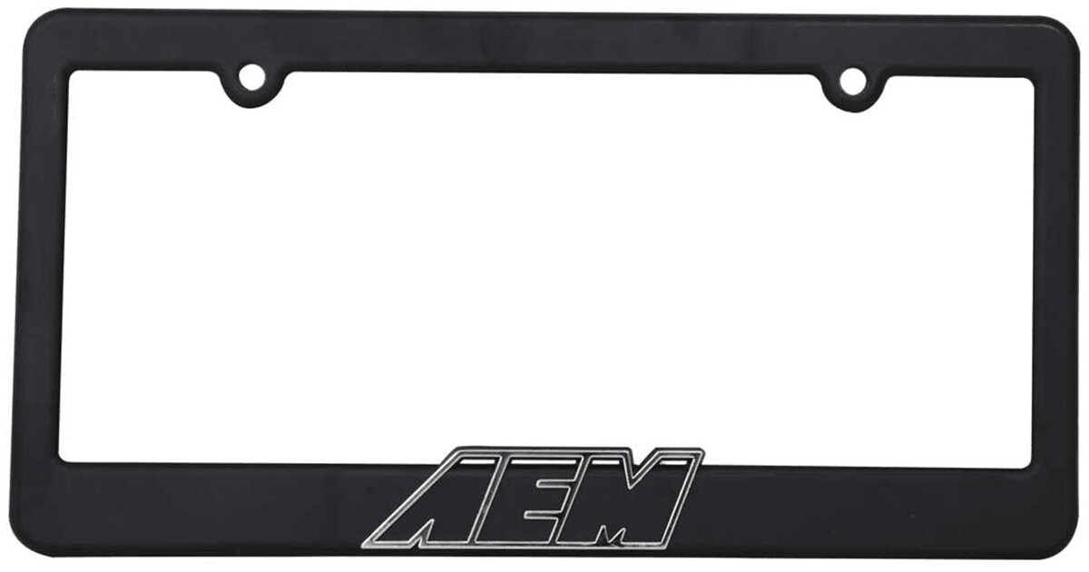 AEM 10-400W-1 License Plate Frame Surround Black + Chrome Outline Letters + LOGO