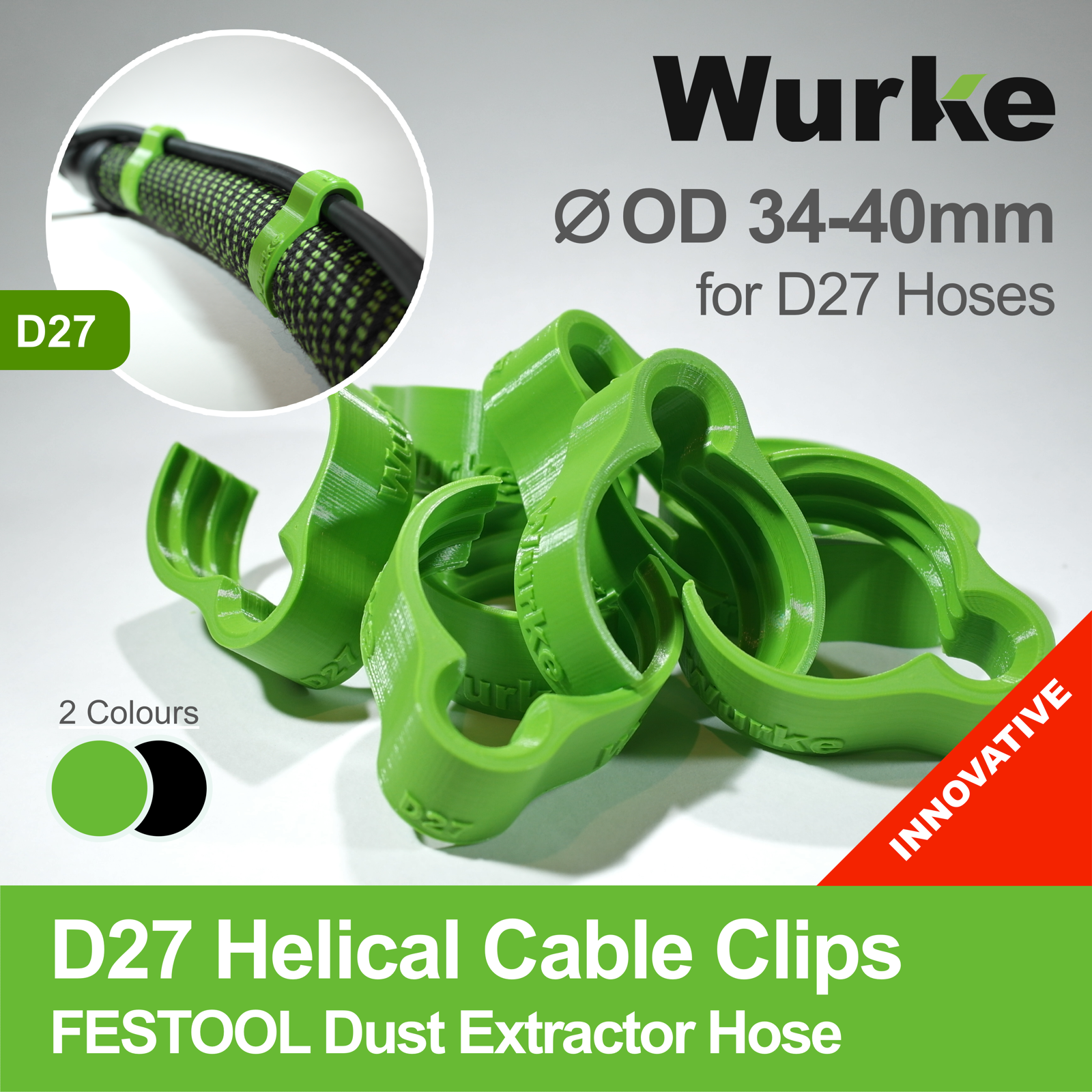 Unique Helical Festool CT Dust Extractor Plug-it Cable to D27 Hose Clips 34mm OD