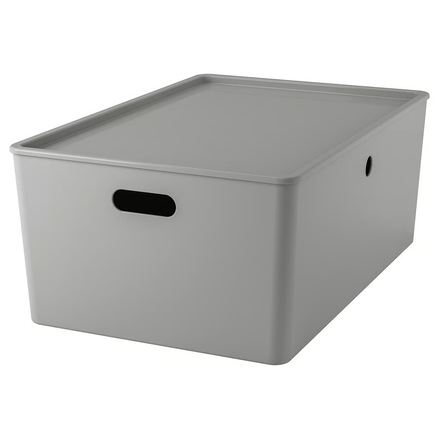 IKEA KUGGIS Storage Box with Lid Grey Organizer Home Office 14.5x21.25x8.25"