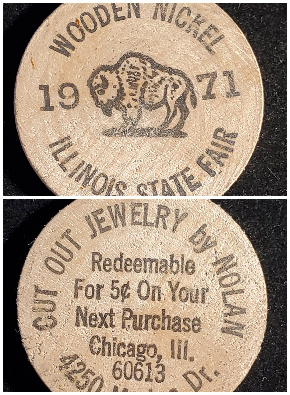 1971 Illinois State Fair Chicago, IL Wooden Nickel Nolan's Cut Out Coins lot 1s