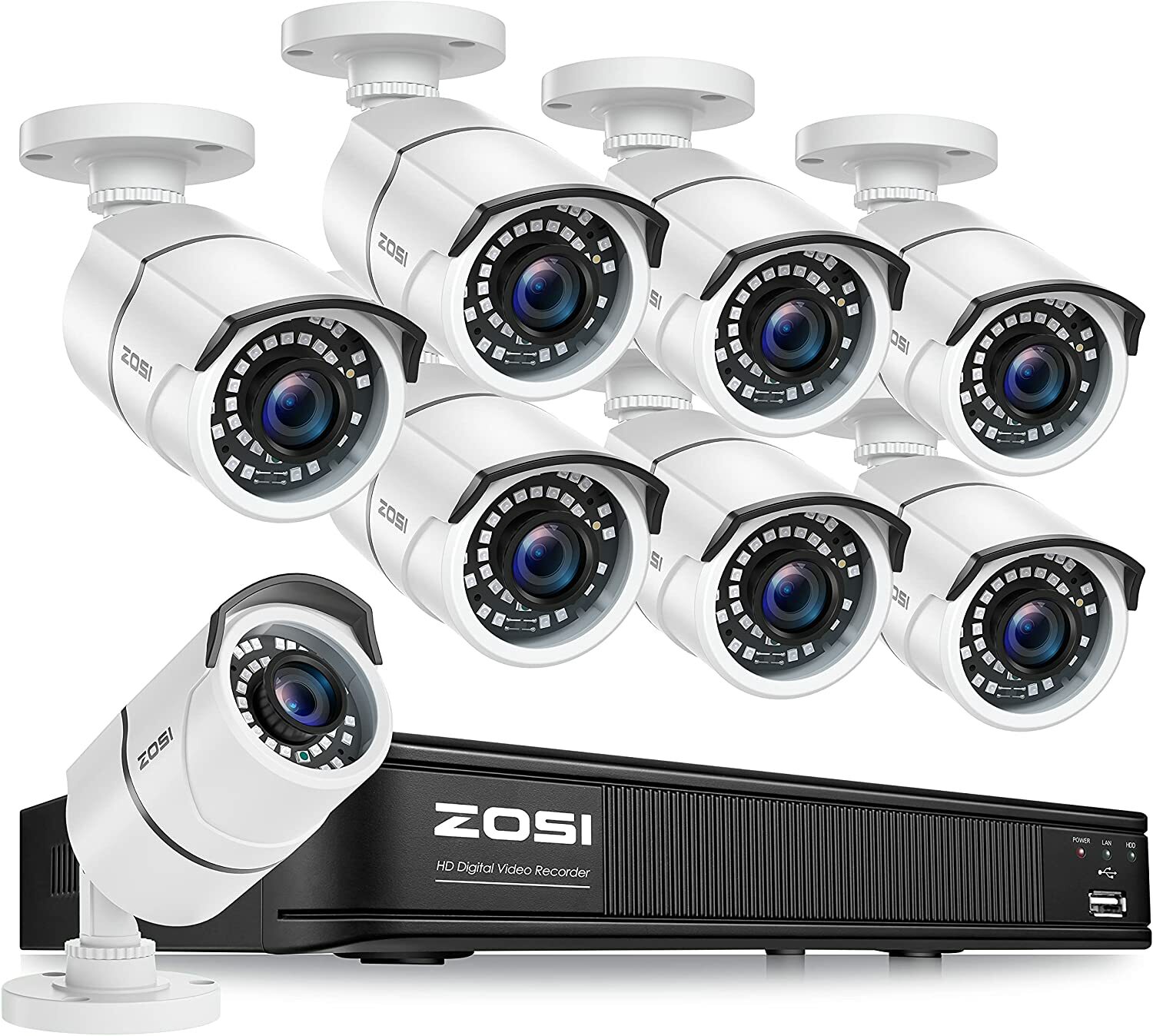 ZOSI 1080P DVR CCTV Security Camera de seguridad System Outdoor 2MP AI Car Dect