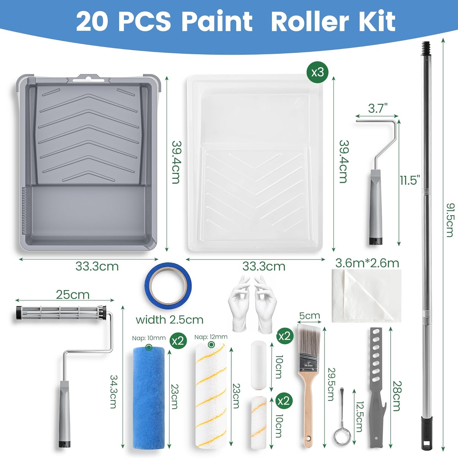Paint Roller Set with Adjustable Pole Tray Brushes and Covers