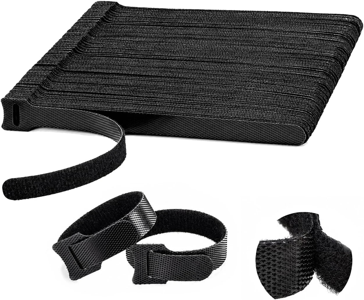 100PCS Hook and Loop Straps - 6 Inch Reusable Cable Ties for Cable Management, A