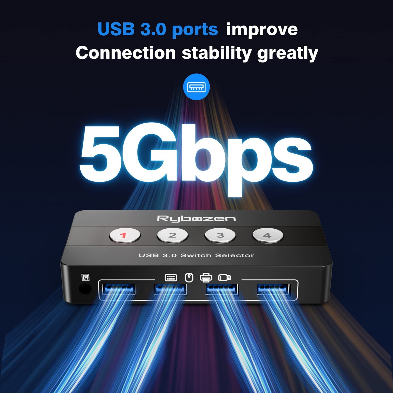 USB 3.0 Switch Selector, 4 Port KVM Switch USB Peripheral Switcher Box, 4 Comput