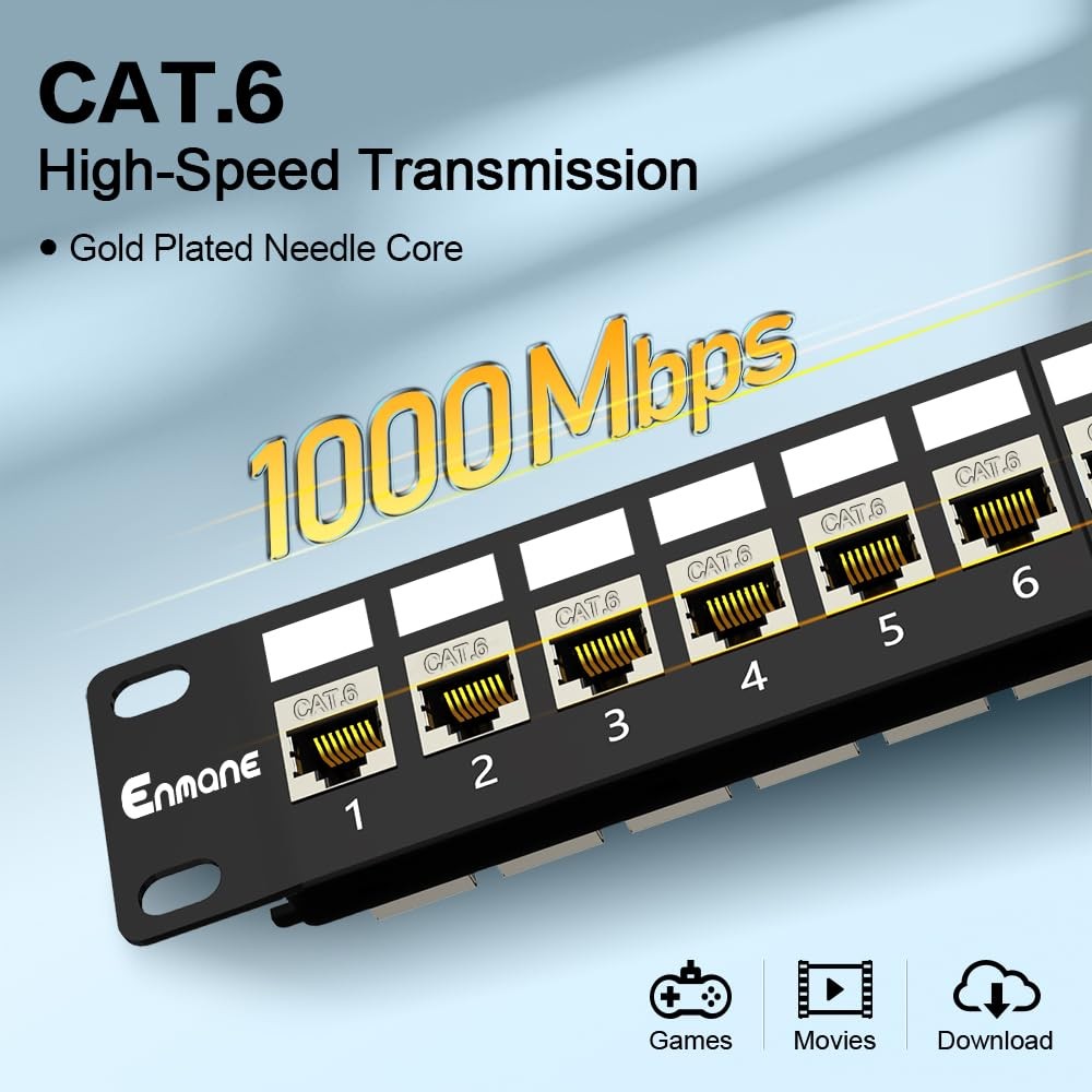 24 Port Cat6 Keystone RJ45 Network Patch Panel 19 Inch Rackmount Shielded