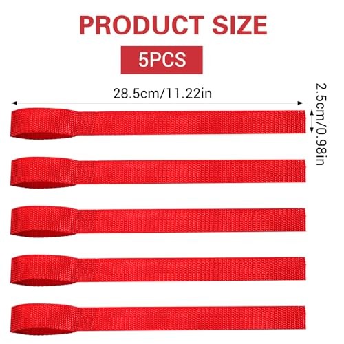 5 Piece Winch Hook Pull Straps 11'' Long Nylon Winch Strap 1 '' Wide Red