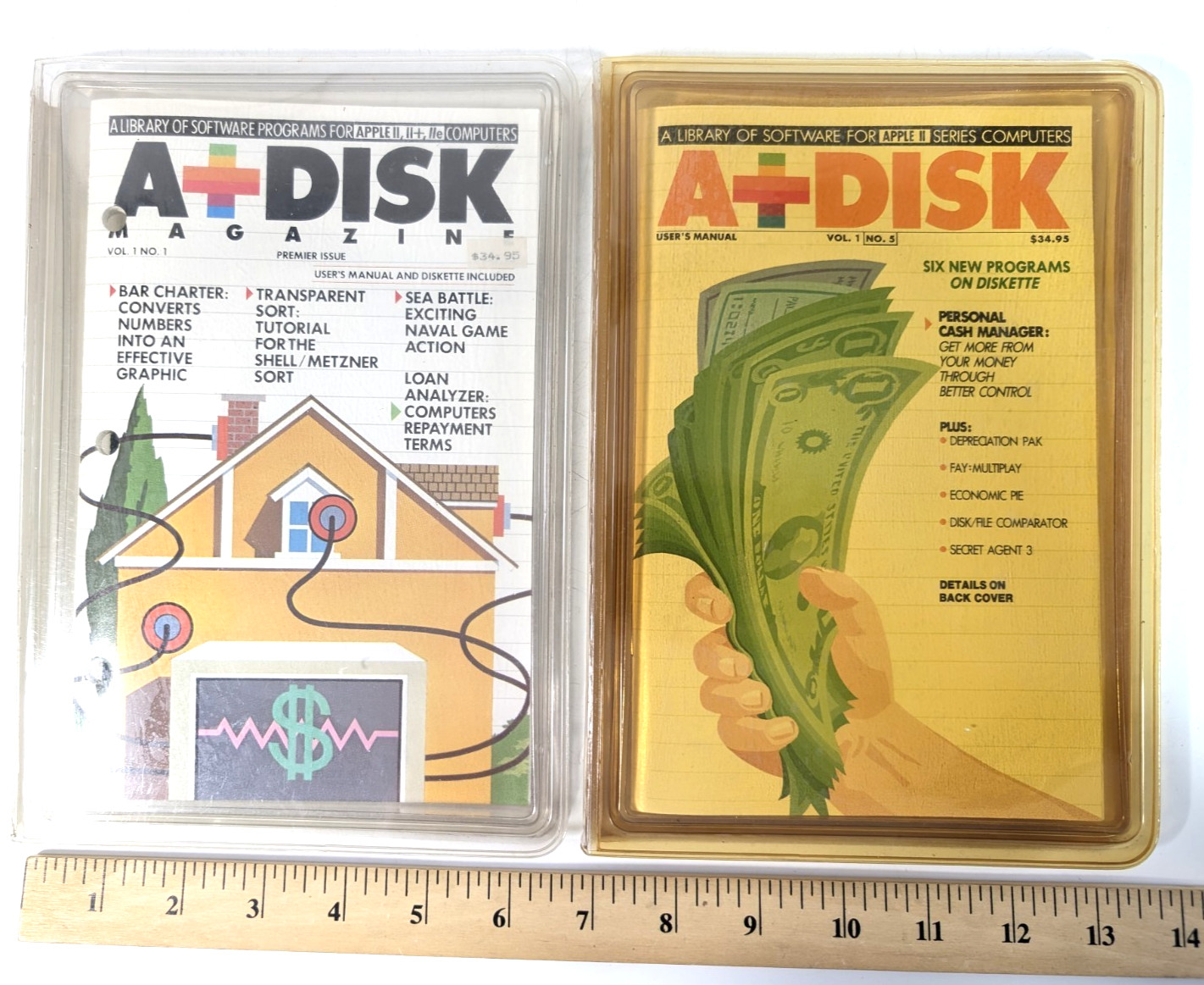 Apple II Vintage 1983, A+ Disk Magazine, Floppy Drive  - Lot of 2 - Vol 1 & 5