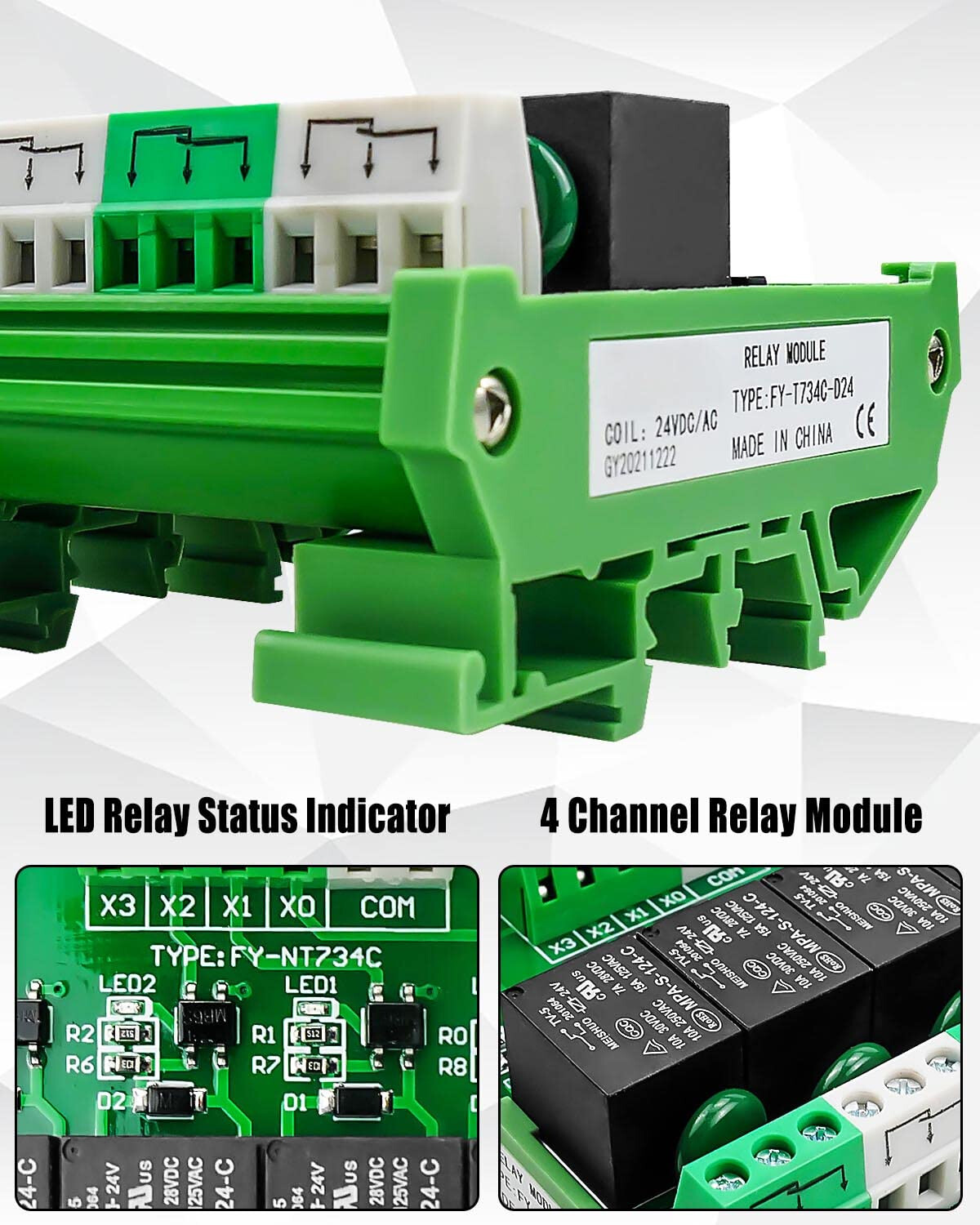 4 Channel Relay Module 1 SPDT DIN Rail Mount 24V DCAC Interface Relay Module