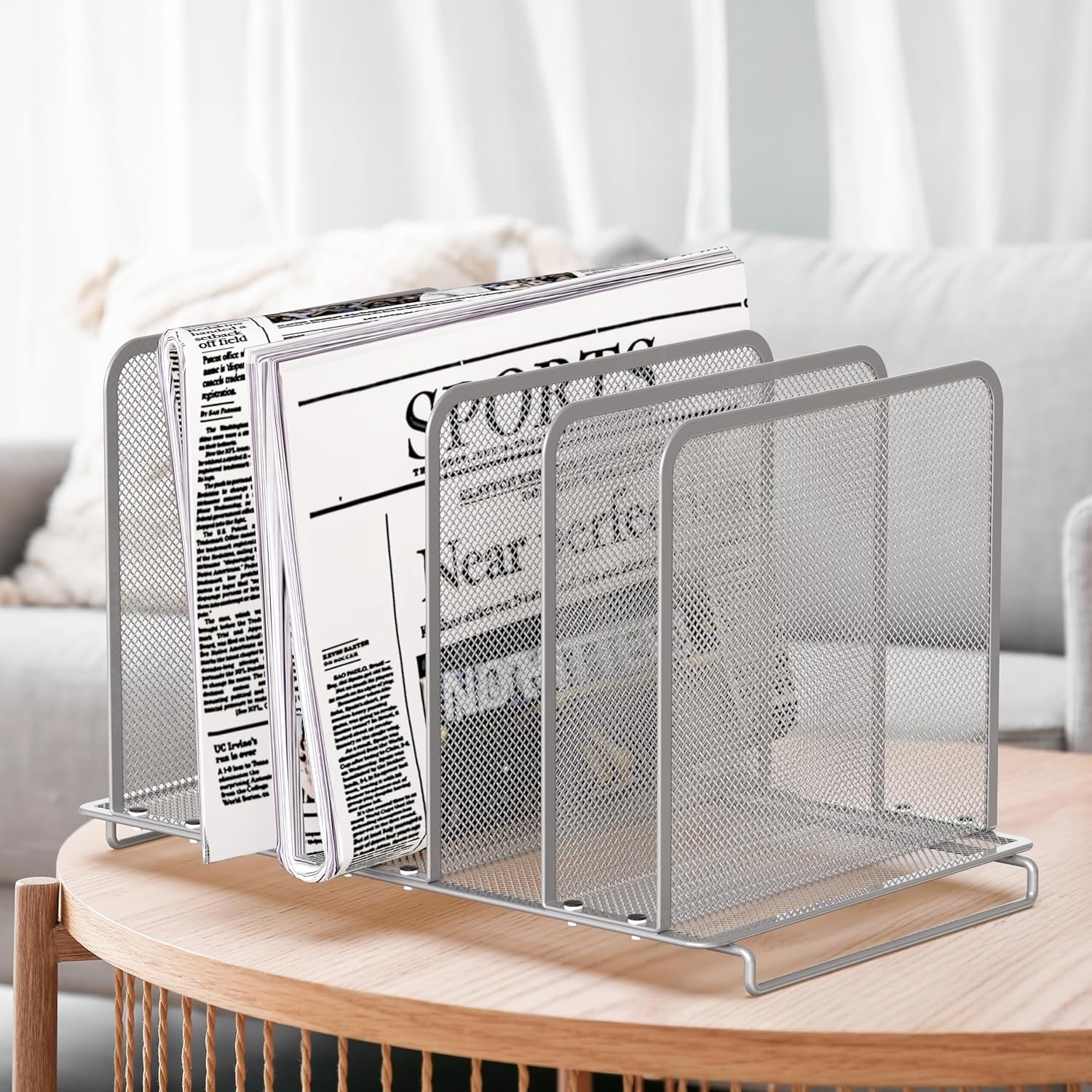 Expandable 5-Section Silver Metal File Sorter for Elegant Workspace Organization