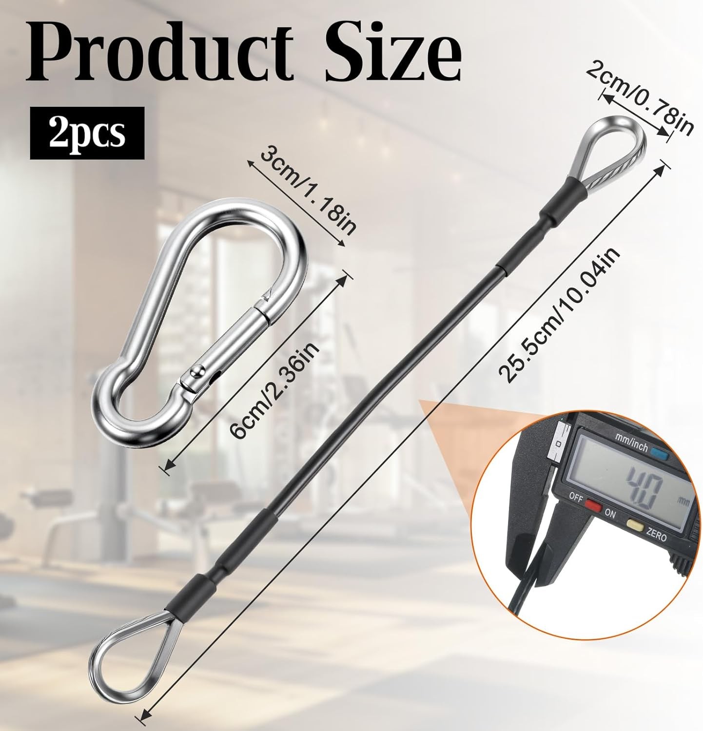 10" Gym Cable Extension, 2 Pcs Replacement Cable Machine Accessories Compatible