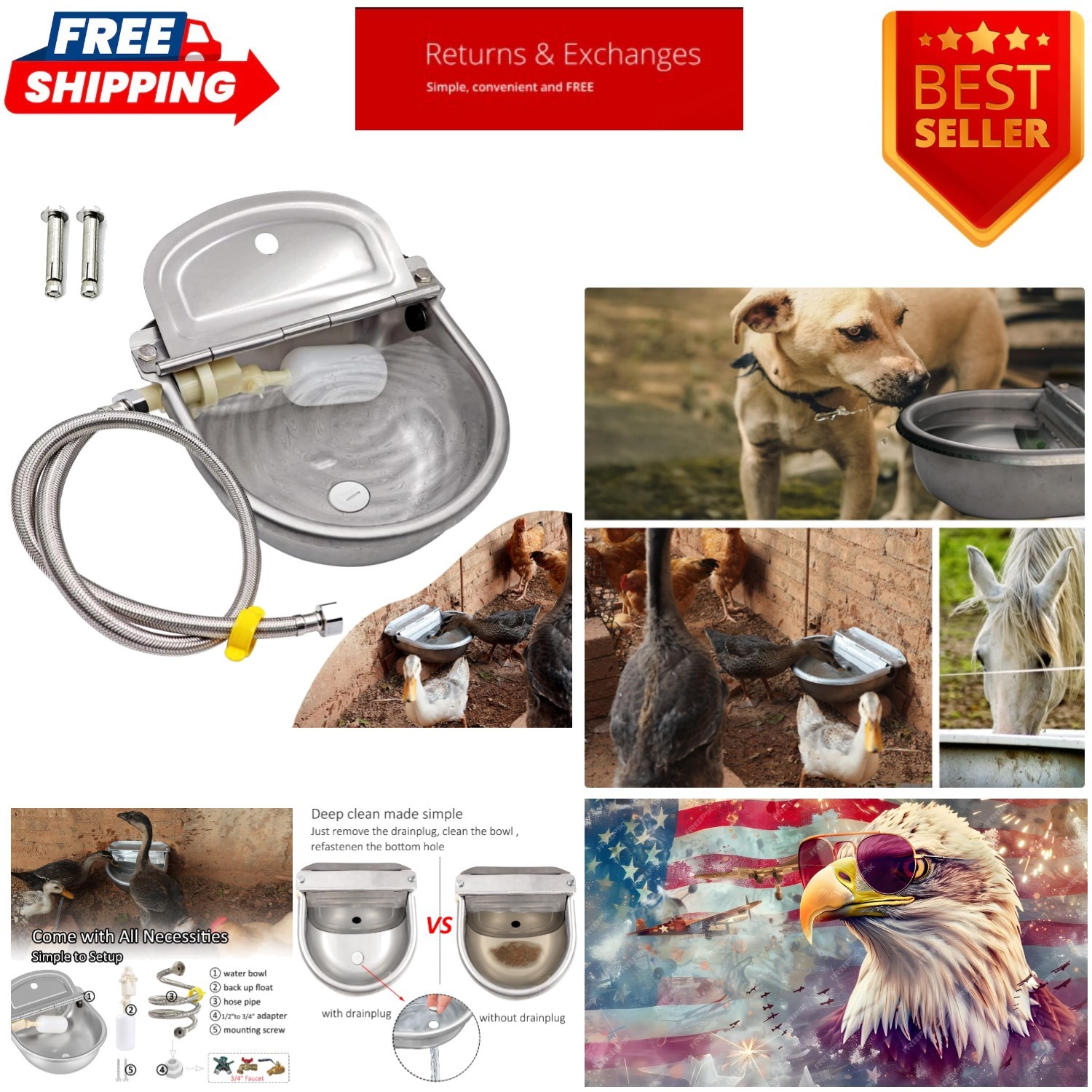 Large Automatic Stainless Steel Water Dispenser for Dogs & Livestock - Hygienic