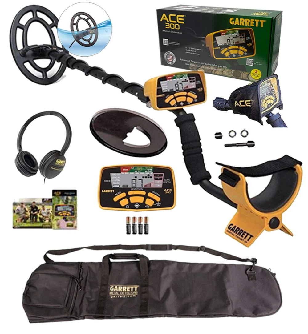 Garrett Ace 300 Metal Detector w/Headphones, Coil+Cover, Carry Bag & Rain Cover