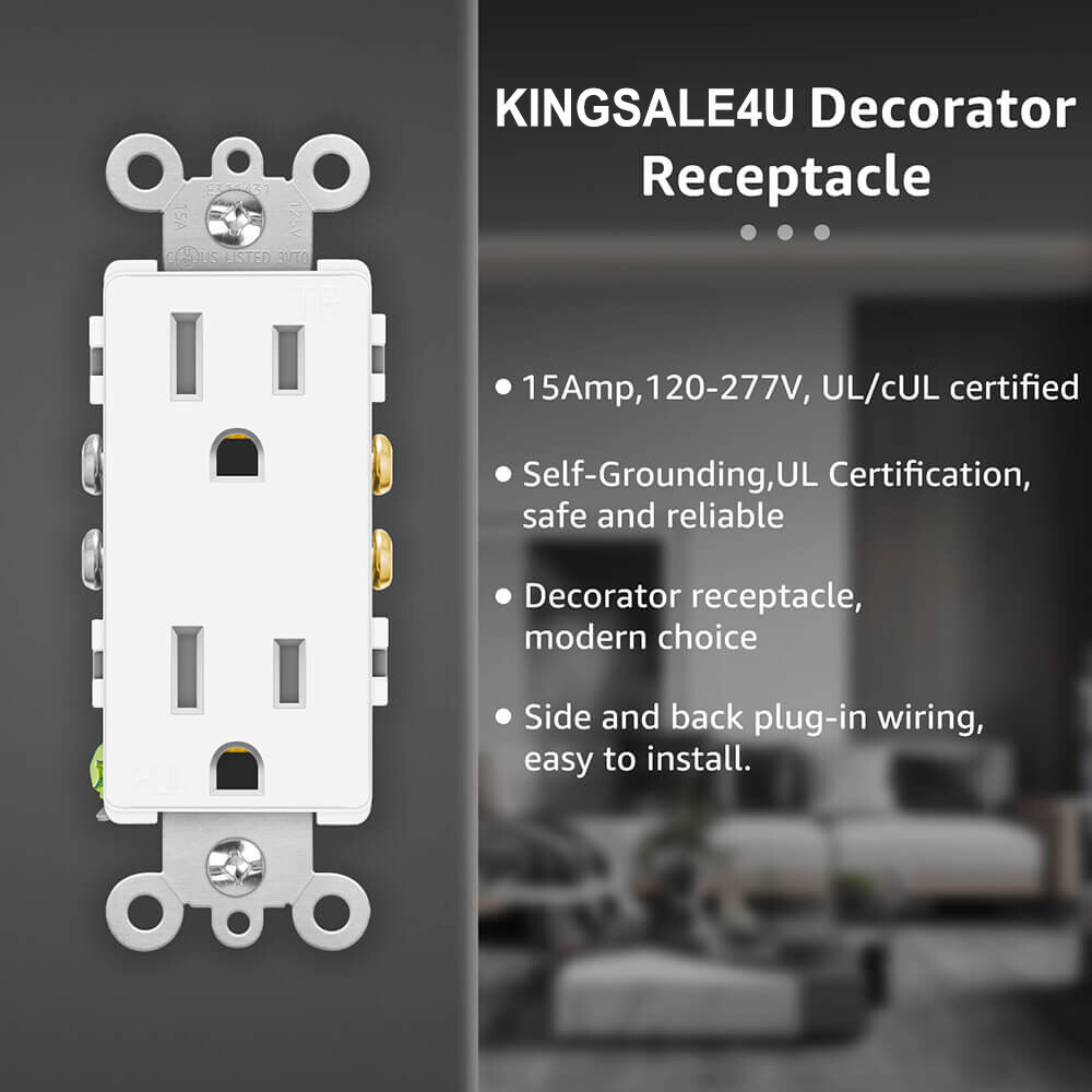 Decor Wall Recetpacle Outlet 15Amp 3 Wire Self-Grounding Tamper Resistant 24Pack