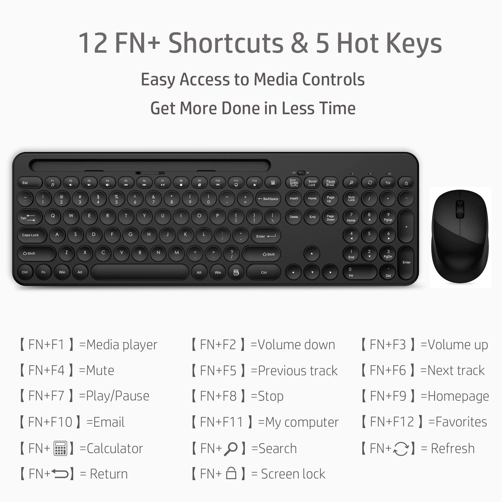 LeadsaiL Wireless Keyboard and Mouse, Full-Sized Ergonomic Computer Keyboard ...