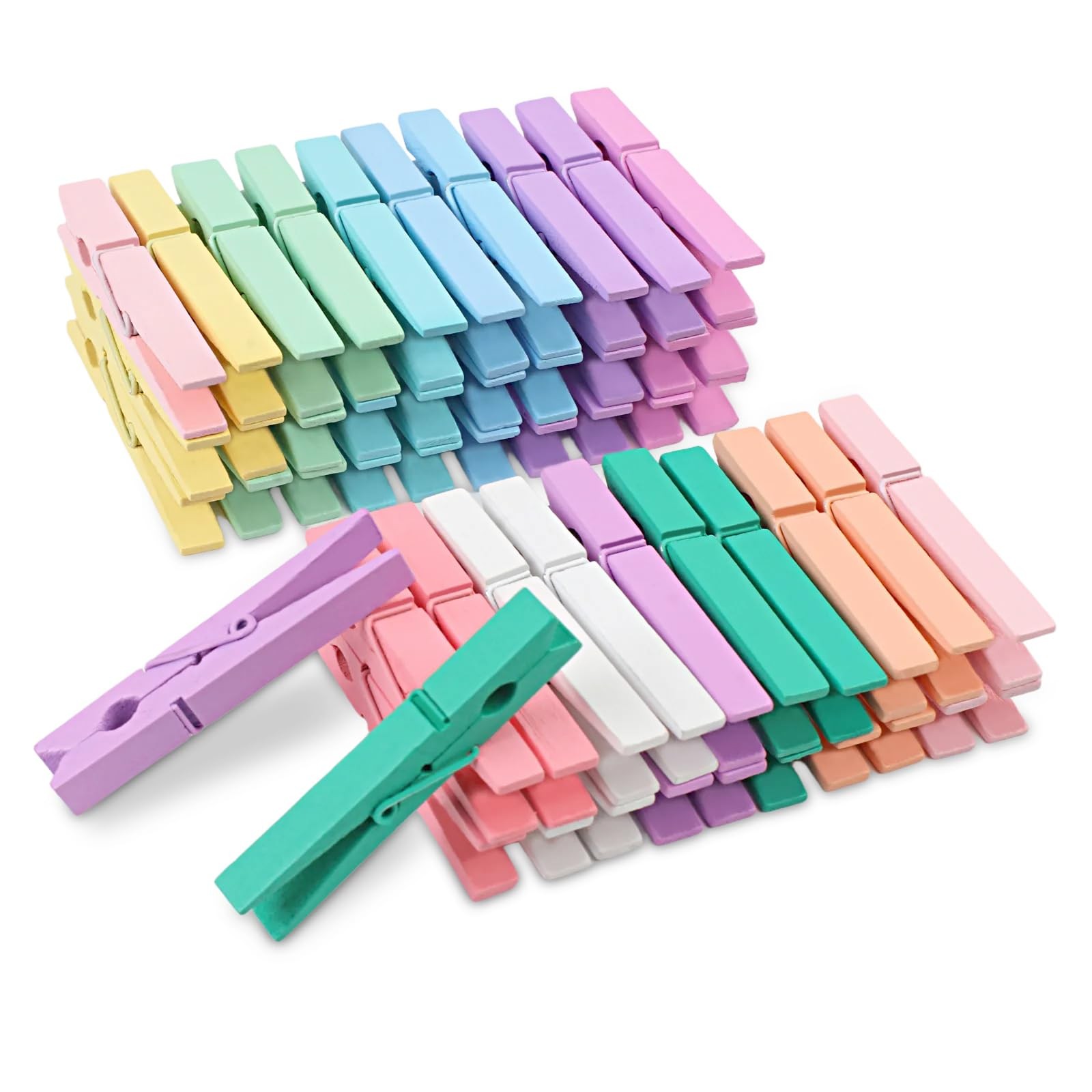 Phinus 72-Pack Wooden Clothespins 2.9in Pastel Heavy-Duty Multipurpose