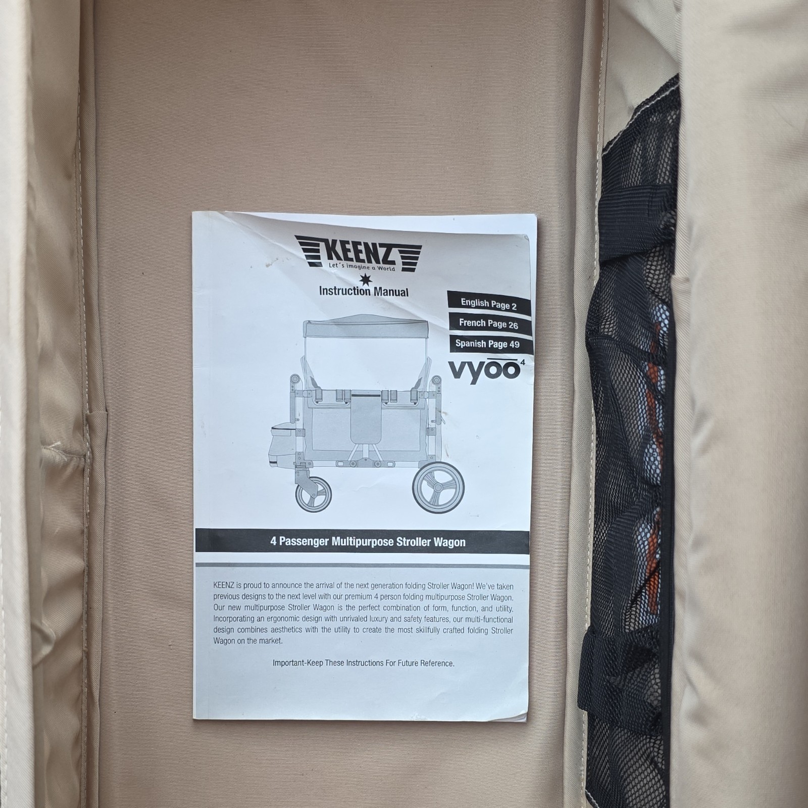 KEENZ vyoo4 Quad Stroller Wagon Foldable Canopy Storage Beige/Black
