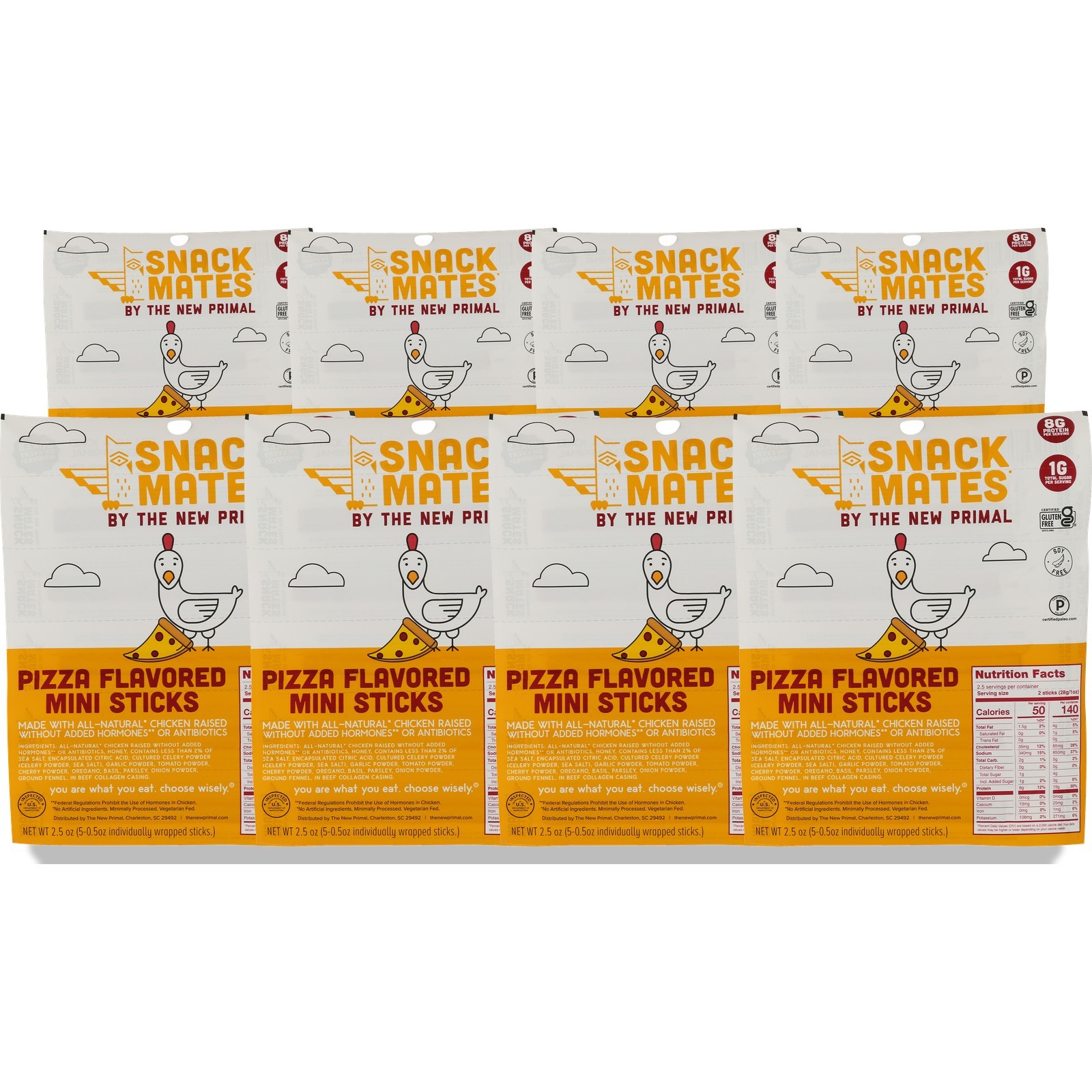 The New Primal Pizza Flavored Chicken Mini Sticks Protein Snack Mates 8 Pack