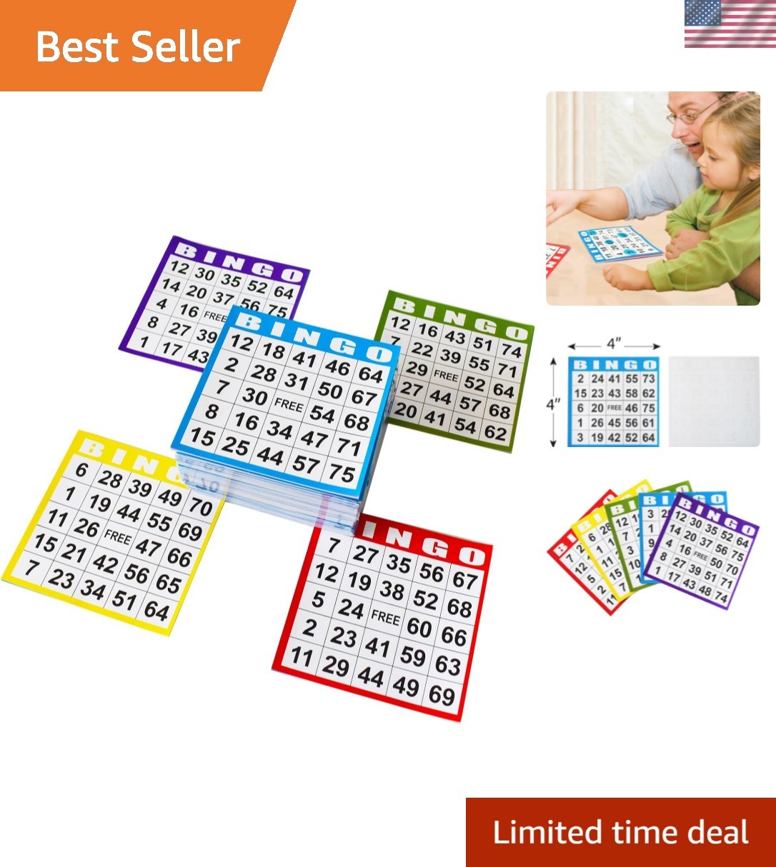 Bingo Paper Game Cards - 1 Card - 100 Books of 5 Sheets