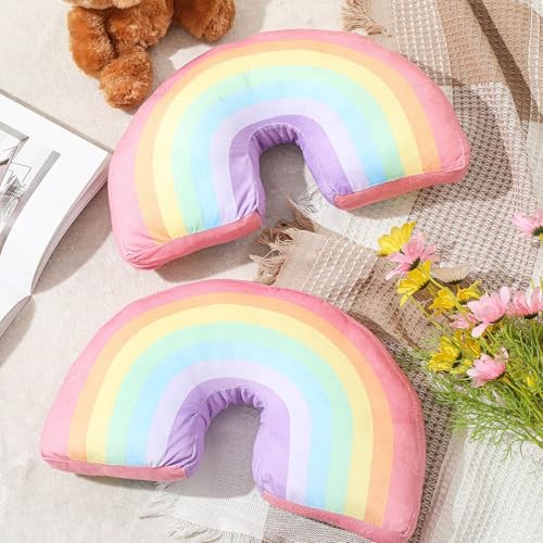 2 Pcs Rainbow Pillow for Girls Kids 13.8 x 8.7 x 4 Inch Plush Macaron Colors