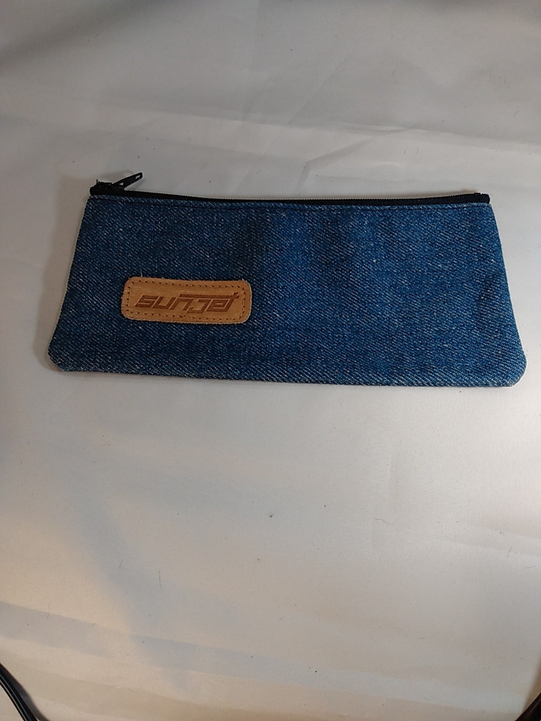 Sunjet by Carrera Eyeglass Case - Pouch Soft Blue Denim Zippered 8" x 3 1/2"
