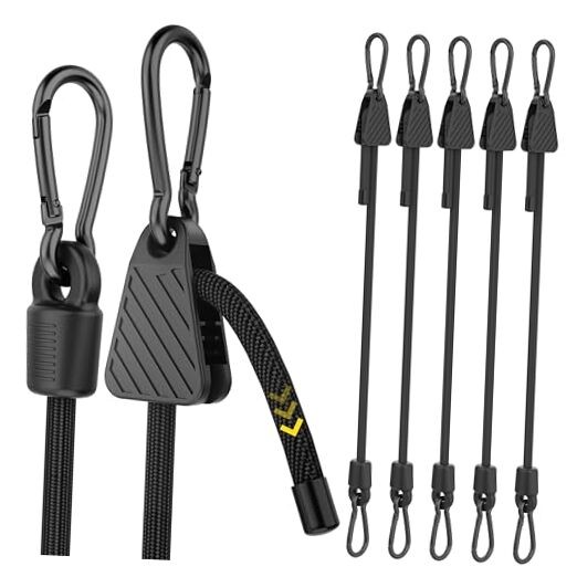 Adjustable Bungee Cords with 48" - 6 Pack - Black Adjustable - 6-Pack - Black