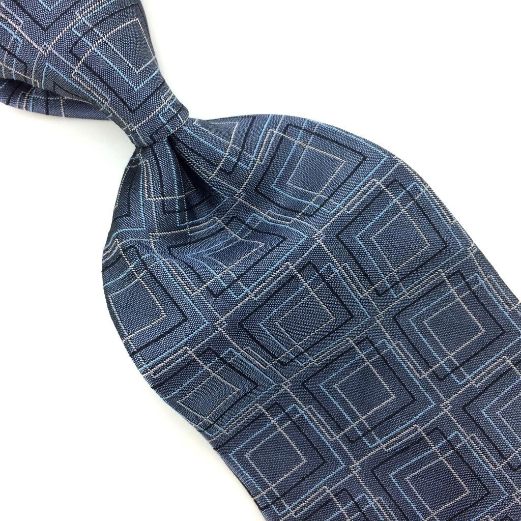 Van Heusen Tie Gray Silver Black Silk Necktie Woven Overlapped Squares Ties #I23