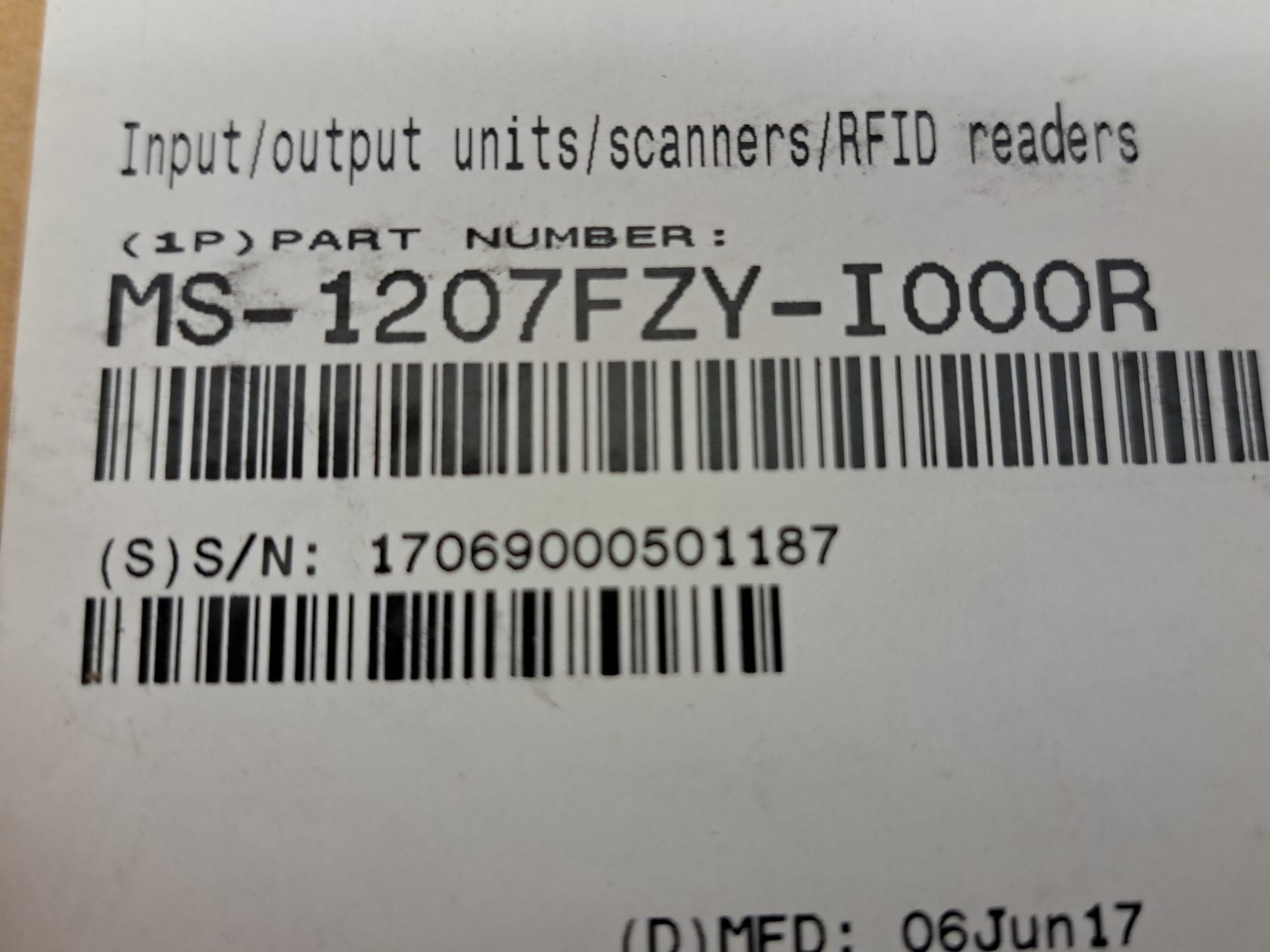 Zebra MS-1207FZY-I000R Fixed-Mount Barcode Scanner NEW * -