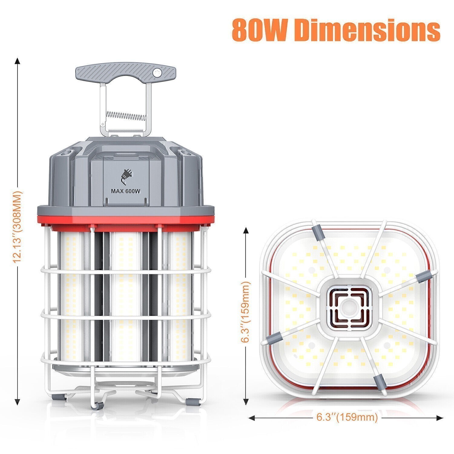80W Linkable LED Temporary Work Light Construction Jobsite High bay Hanging Lamp