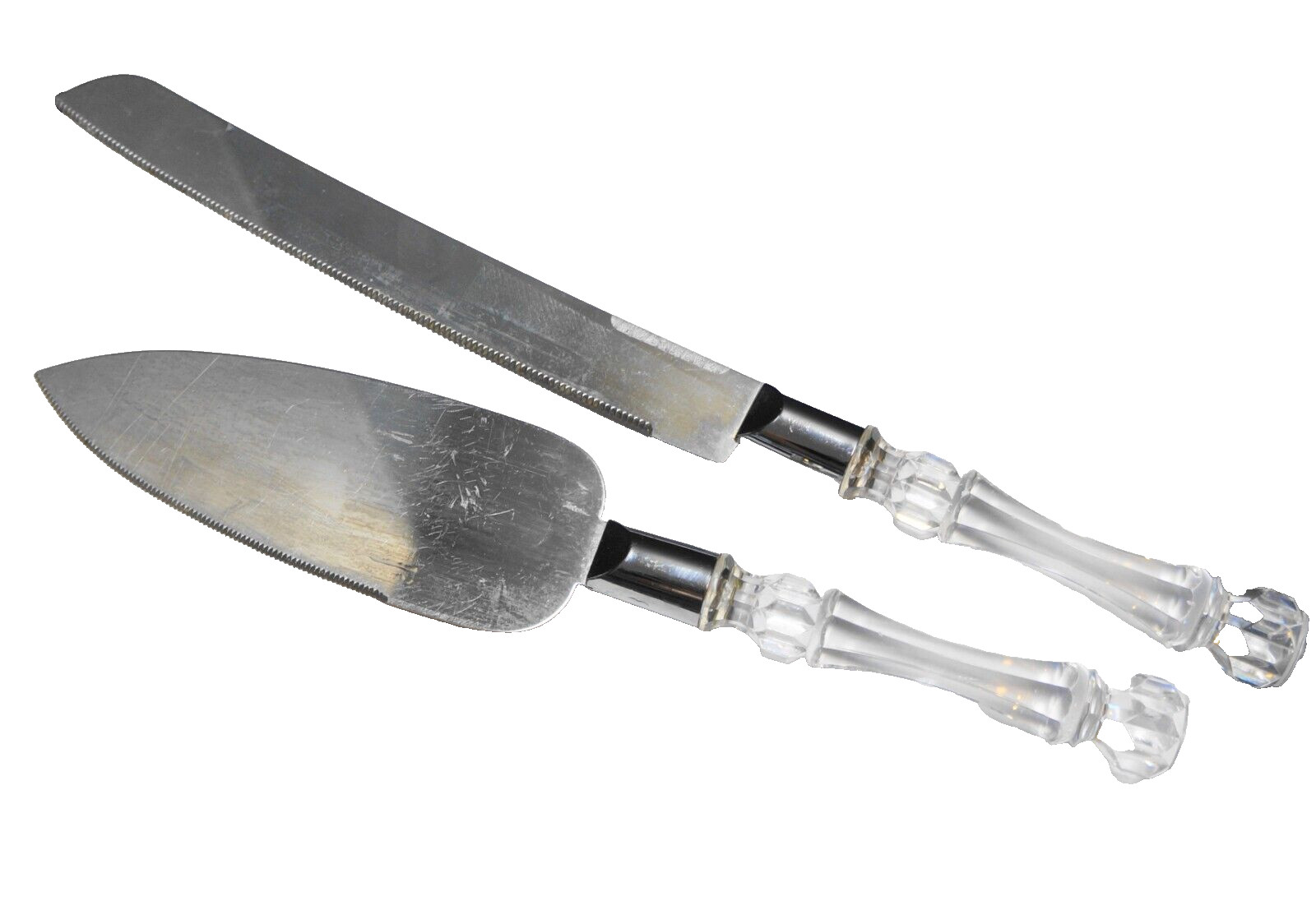 Cake Knife Server Set Stainless Taiwan Clear Acrylic Faceted Handles
