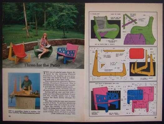 Modern PATIO CHAIRS 1972 How-To build PLANS Mod Plywood