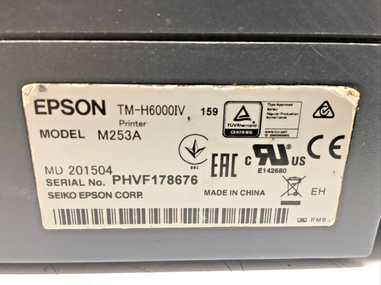 Epson TM-H6000IV M253A POS Receipt Printer Serial USB Powers On
