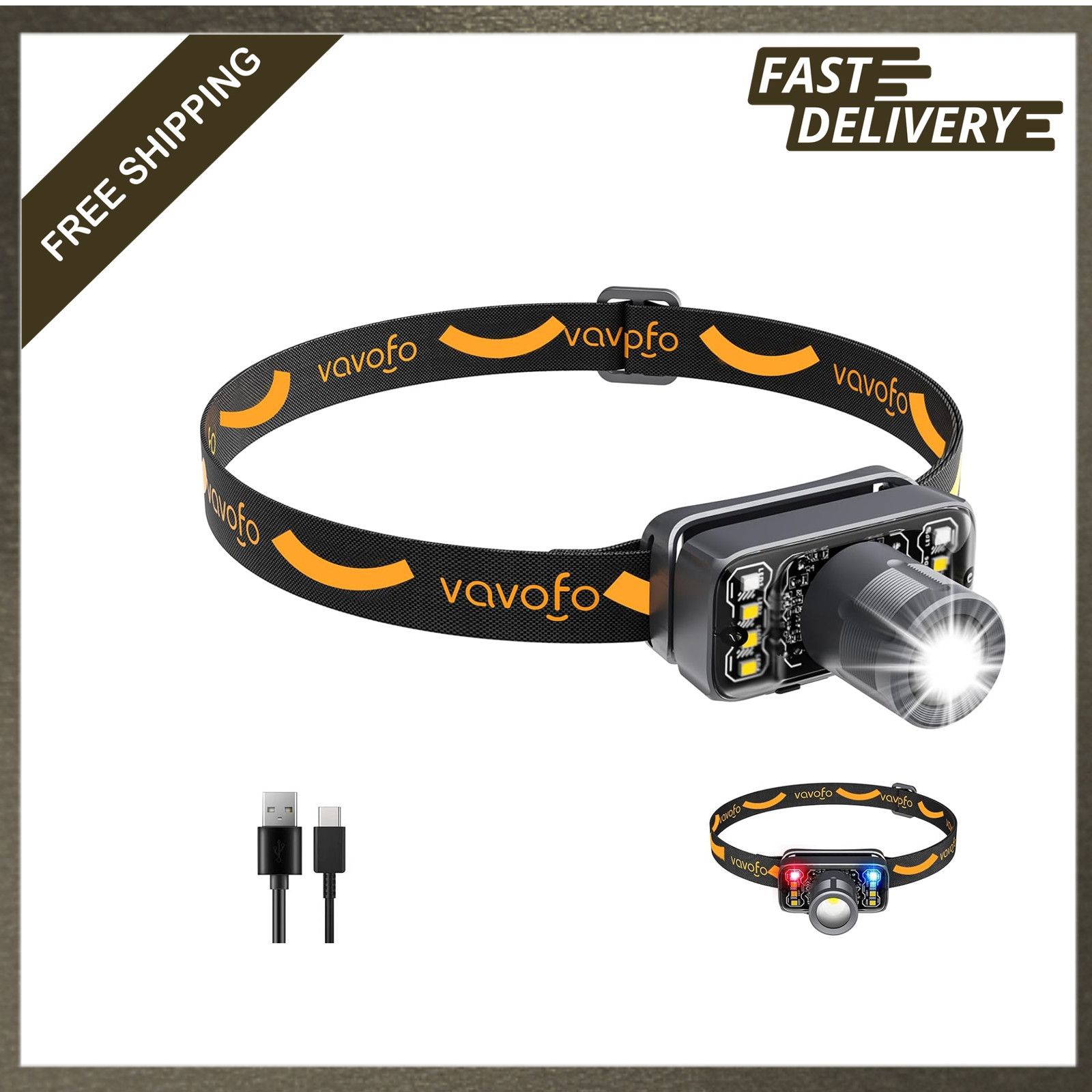 LED Headlamp Flashlight Rechargeable Waterproof 500 Lumen Adjustable Bright