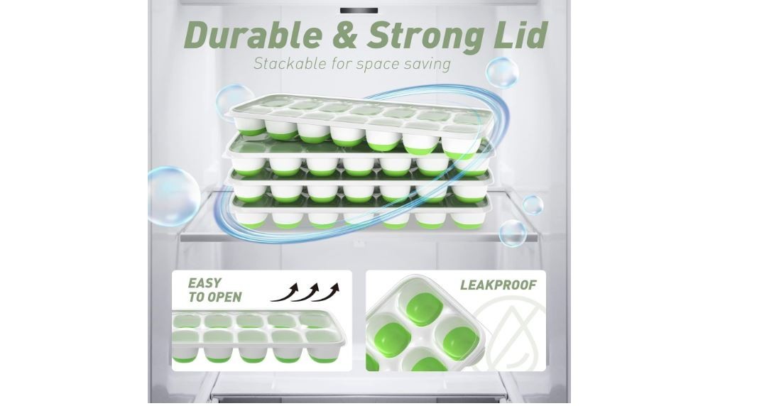 4-Pack Stackable Ice Cube Trays with Lids,Durable Silicone/BPA-Free Freezer Tray