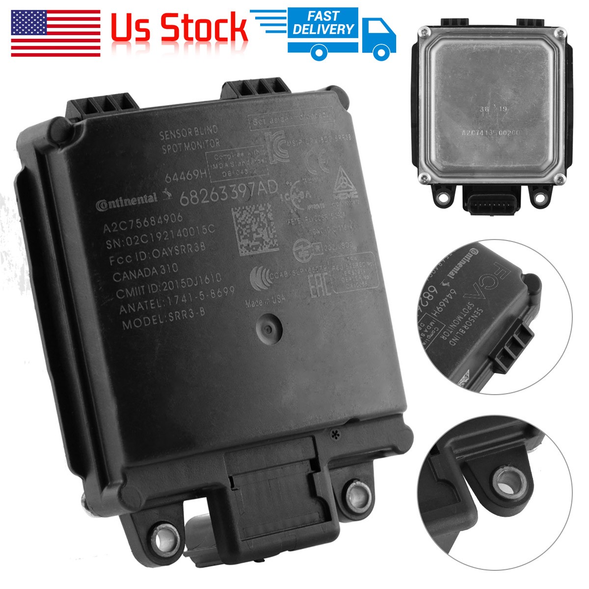 Rear Blind Spot Radar Sensor Module For 2019 2020-2024 Ram 1500 2500 68263397AD