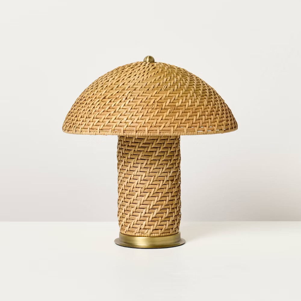 Rattan Accent Table Lamp (Includes LED Light Bulb) Brass/Brown - Hearth &