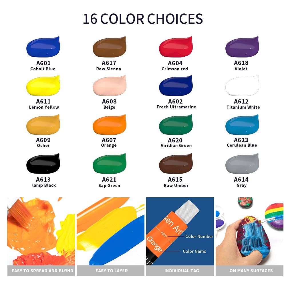 Aen Art Acrylic Paint Set for Pumpkin 0.04 fl oz (Pack of 16), Basic