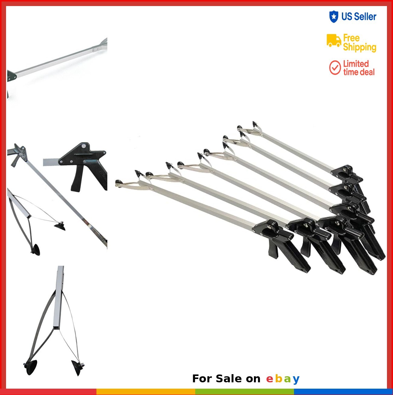 Heavy Duty Reacher Grabber Tool 32 Inch 4.5 Inch Jaws 8 lb Capacity 6 Pack