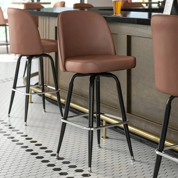 30" Height Metal Restaurant Barstool with Dark Brown Vinyl Swivel Bucket Seat
