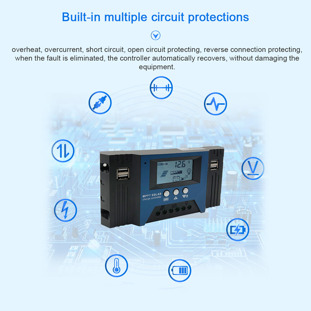 30A MPPT Solar Panel Charge Controller 12/24V Battery Intelligent Regulator Y1Y4