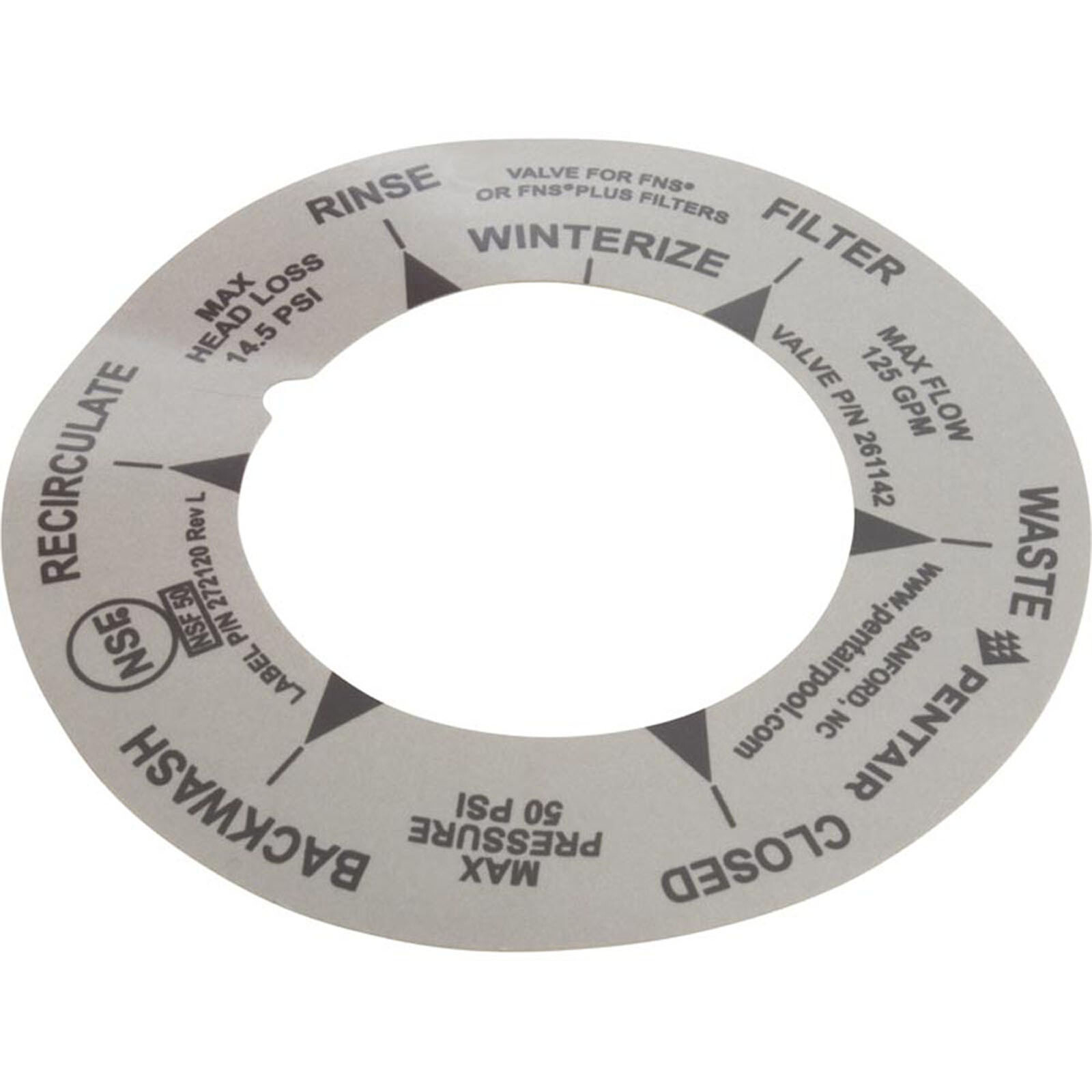 272120 Label, Pentair PacFab 2" High Flow Valve, D.E.