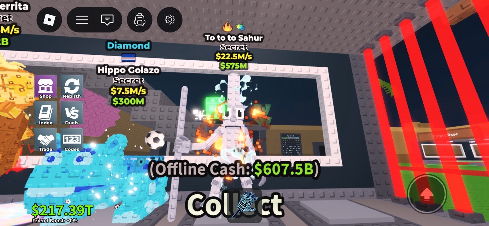 Roblox Diamond Secret Hippo Golazo Game Item/Asset - Offline Cash $607.5B