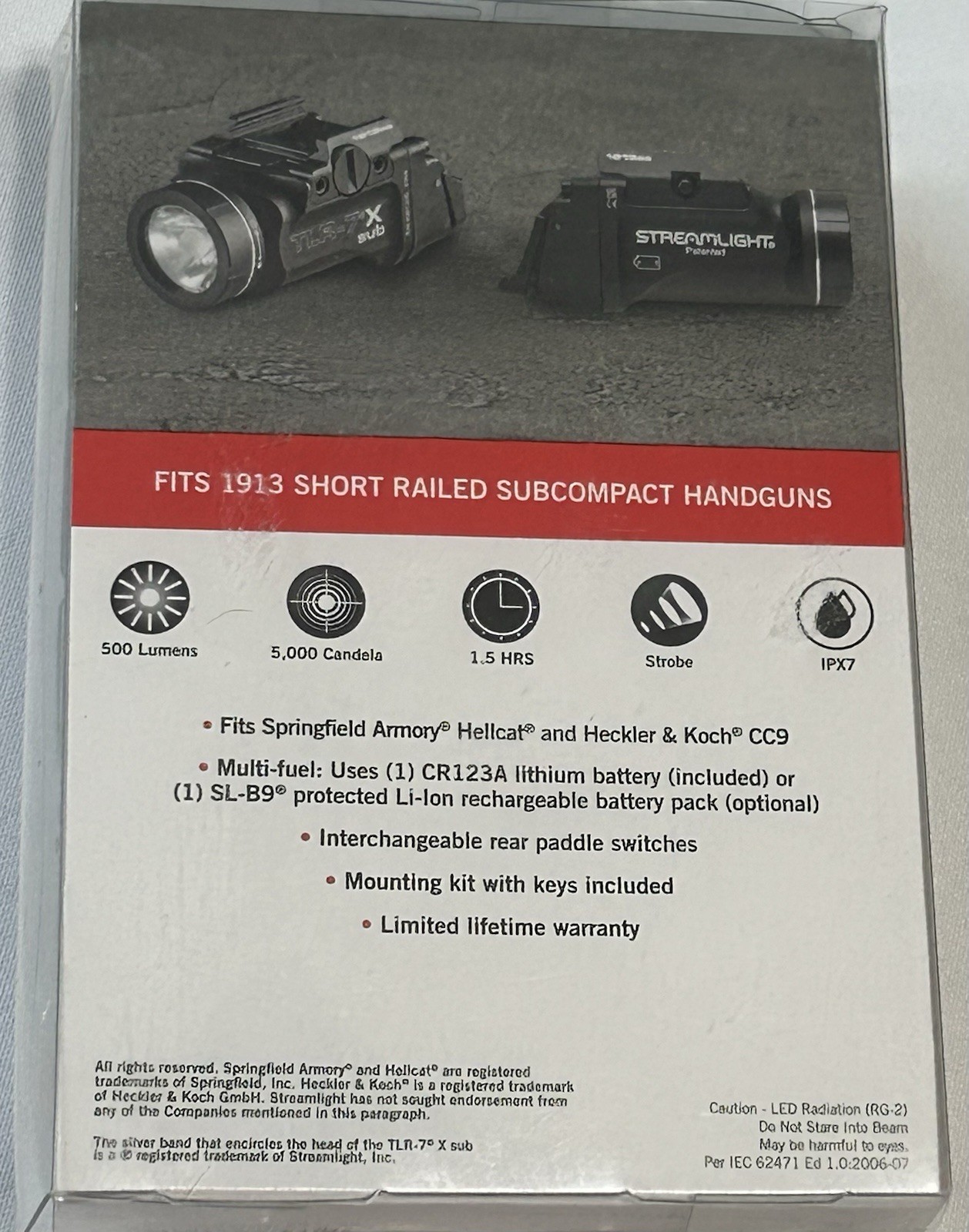 Streamlight 69404 TLR 7 X 500 Lumen Handgun Flashlight for Springfield Hellcat
