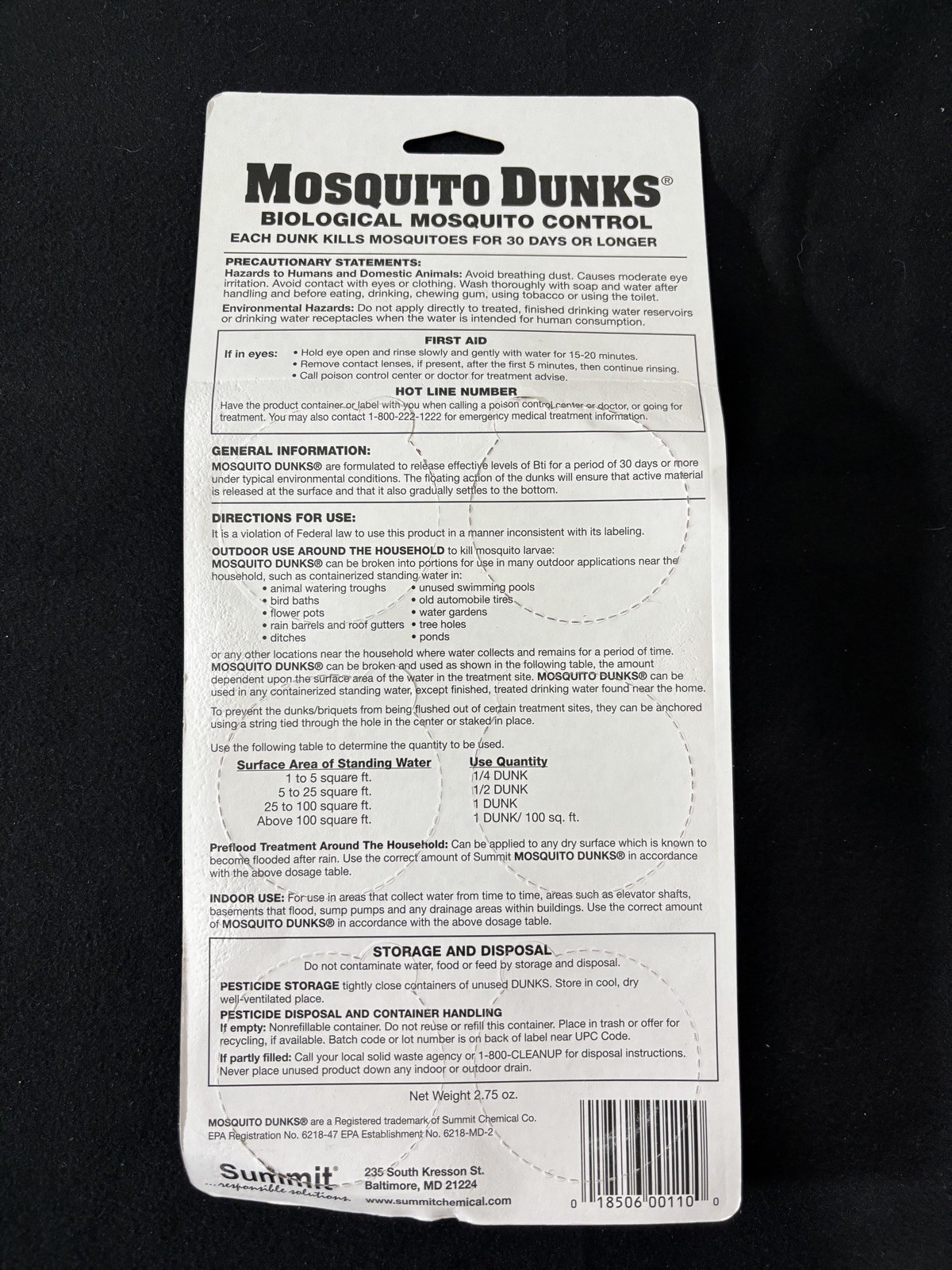 Summit Mosquito Dunks Floating Pod Kill Biologically Safe Method 6 pack