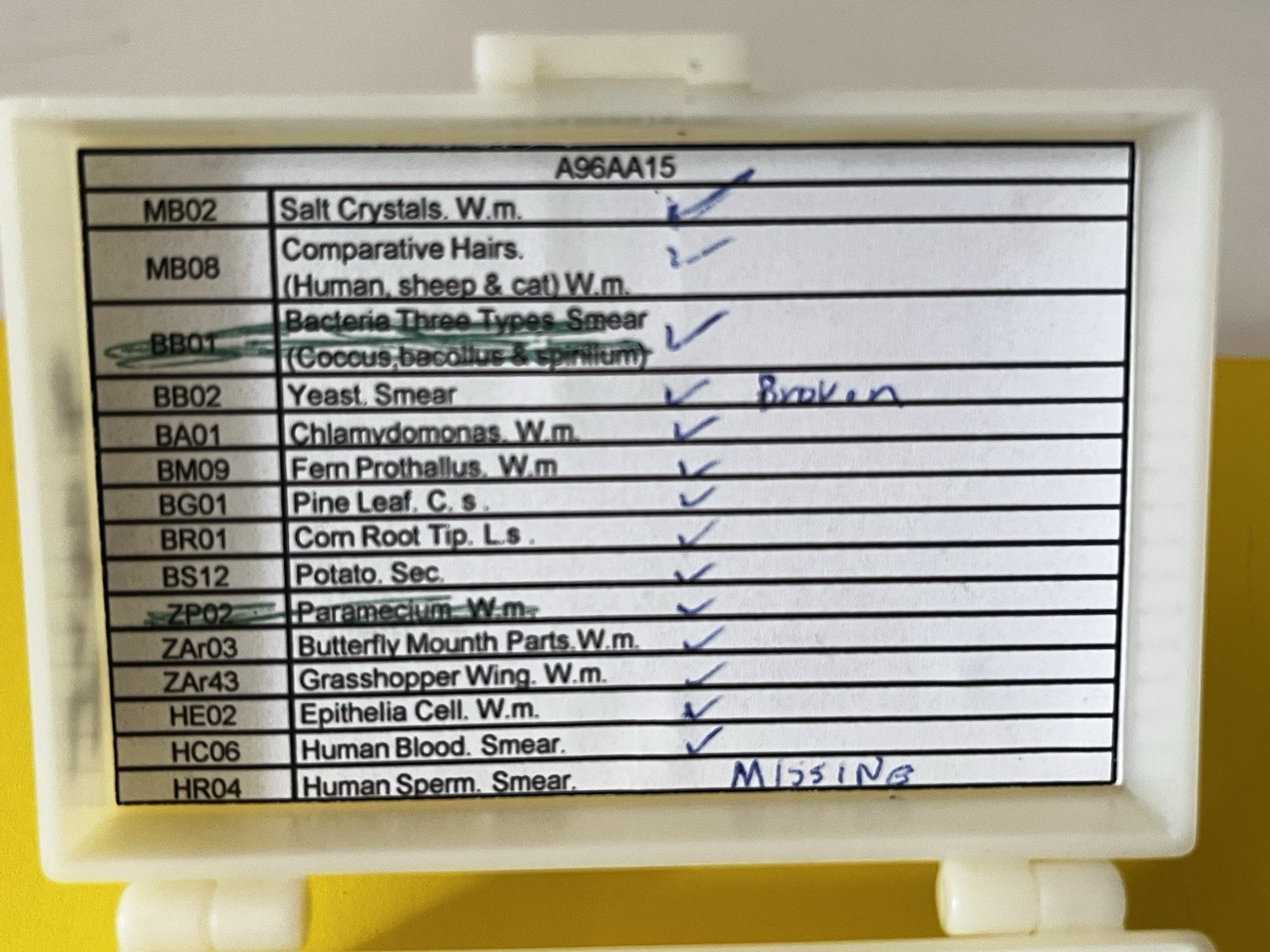 14 Prepared Slides w/Plastic Box in Basic Science Set A (Biology)