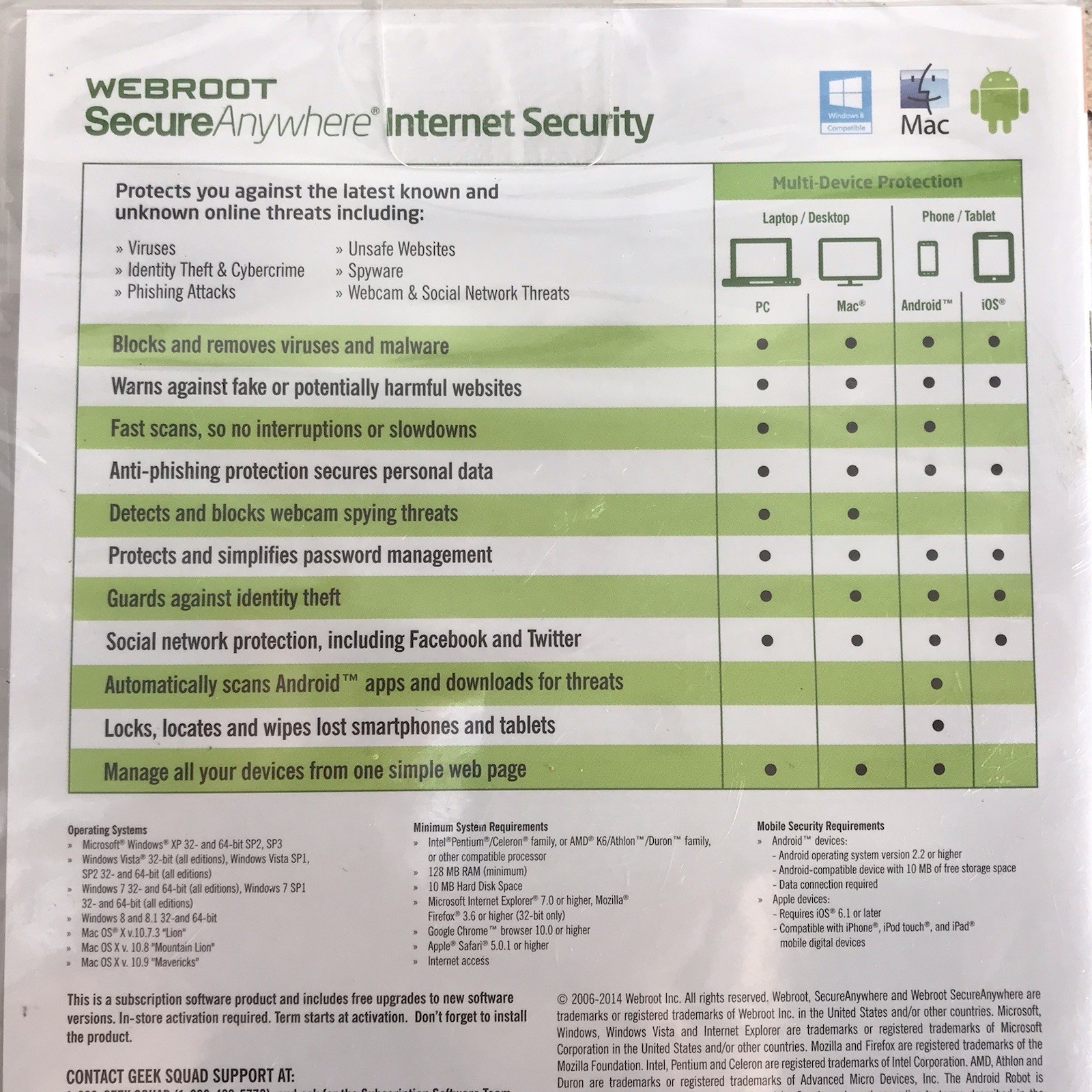 WEBROOT SECURE ANYWHERE INTERNET SECURITY FOR PC, MAC & MOBILE - SEALED